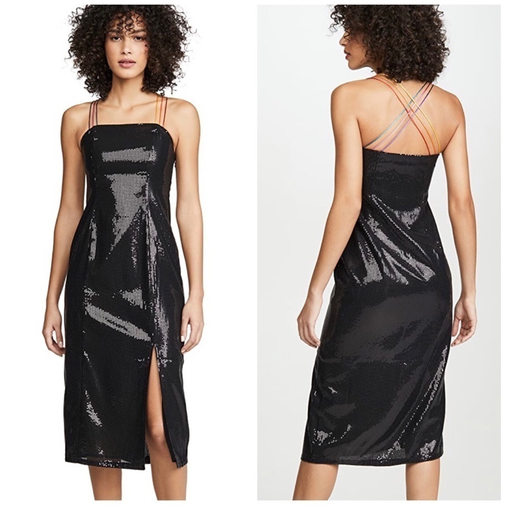 Olivia Rubin Greta Sequin Rainbow Slit Midi Dress Size 4 Cocktail Party Evening